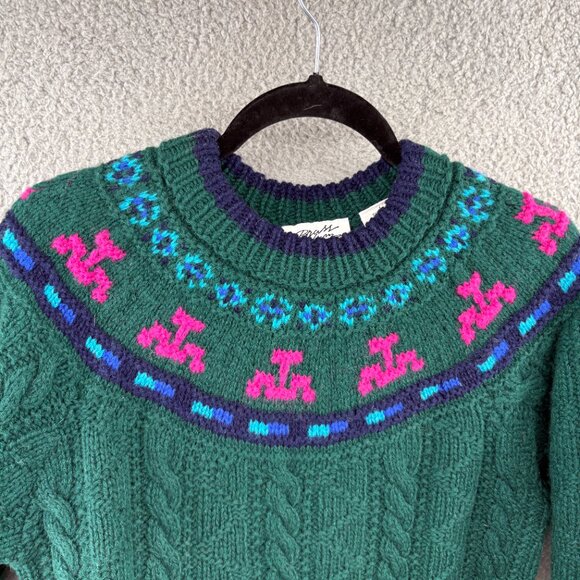 Vintage Brass Plum by Nordstrom Shetland Wool Sweater Green Fair Isle Knit - Picture 10 of 14
